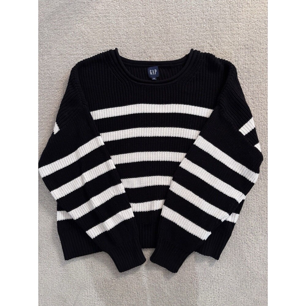 Gap Womens XXL Striped Oversized Knit Sweater Roll Neck Chunky Fisherman Coastal